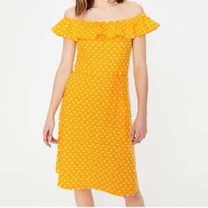 Boden Bethany Jersey Dress Midi Sundress in Yellow White Polka Dot, Size 6R